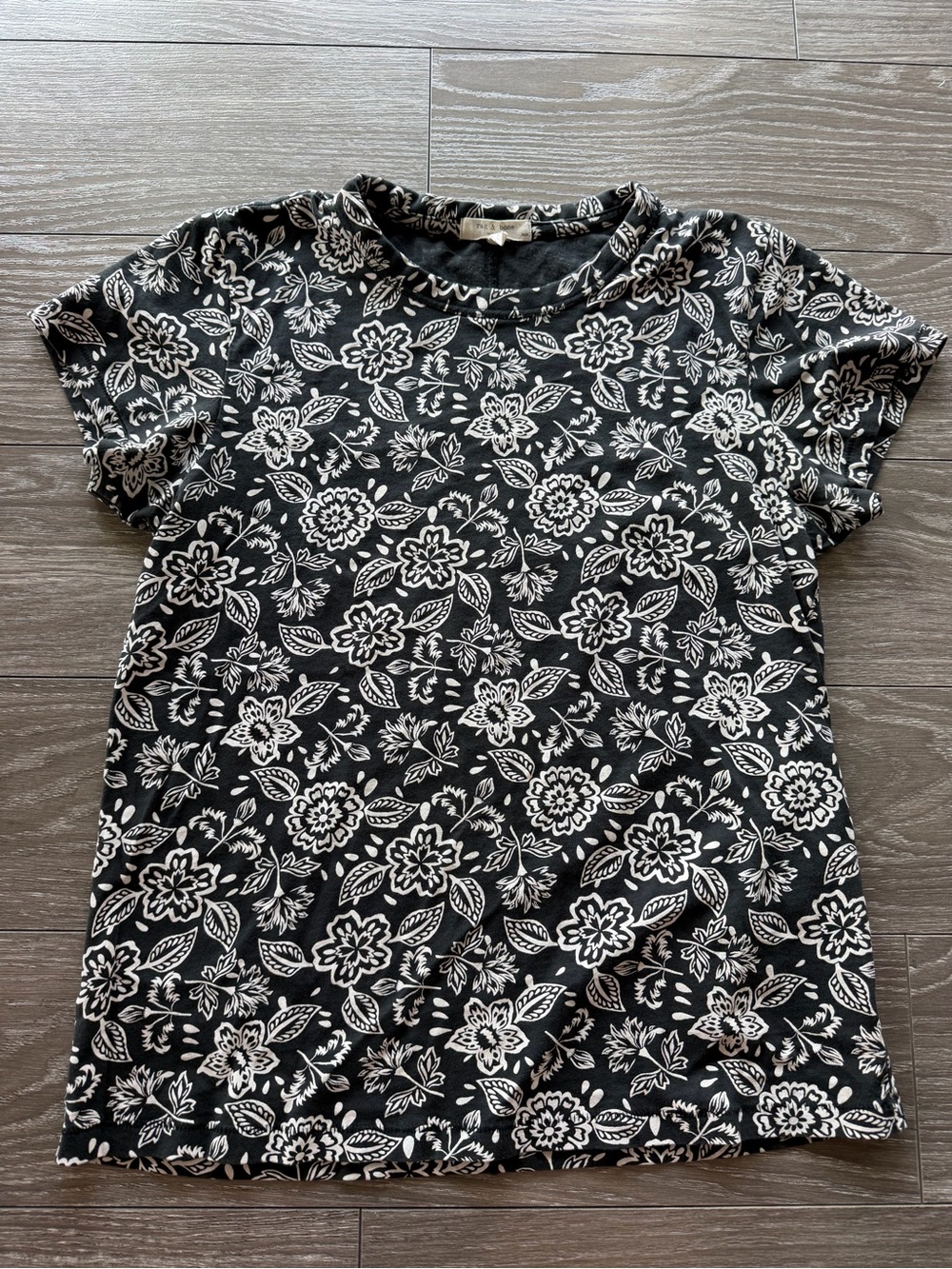 rag & bone Black and White Floral Crewneck Tee